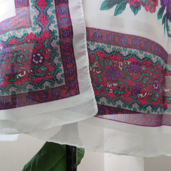 Vintage Floral Long Scarf With Purple, Pink, Green & White - Picture 7 of 9